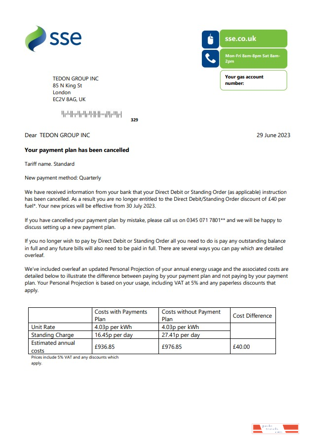 SSE Energy utility business bill, Word and PDF template,  version 1 PSD template